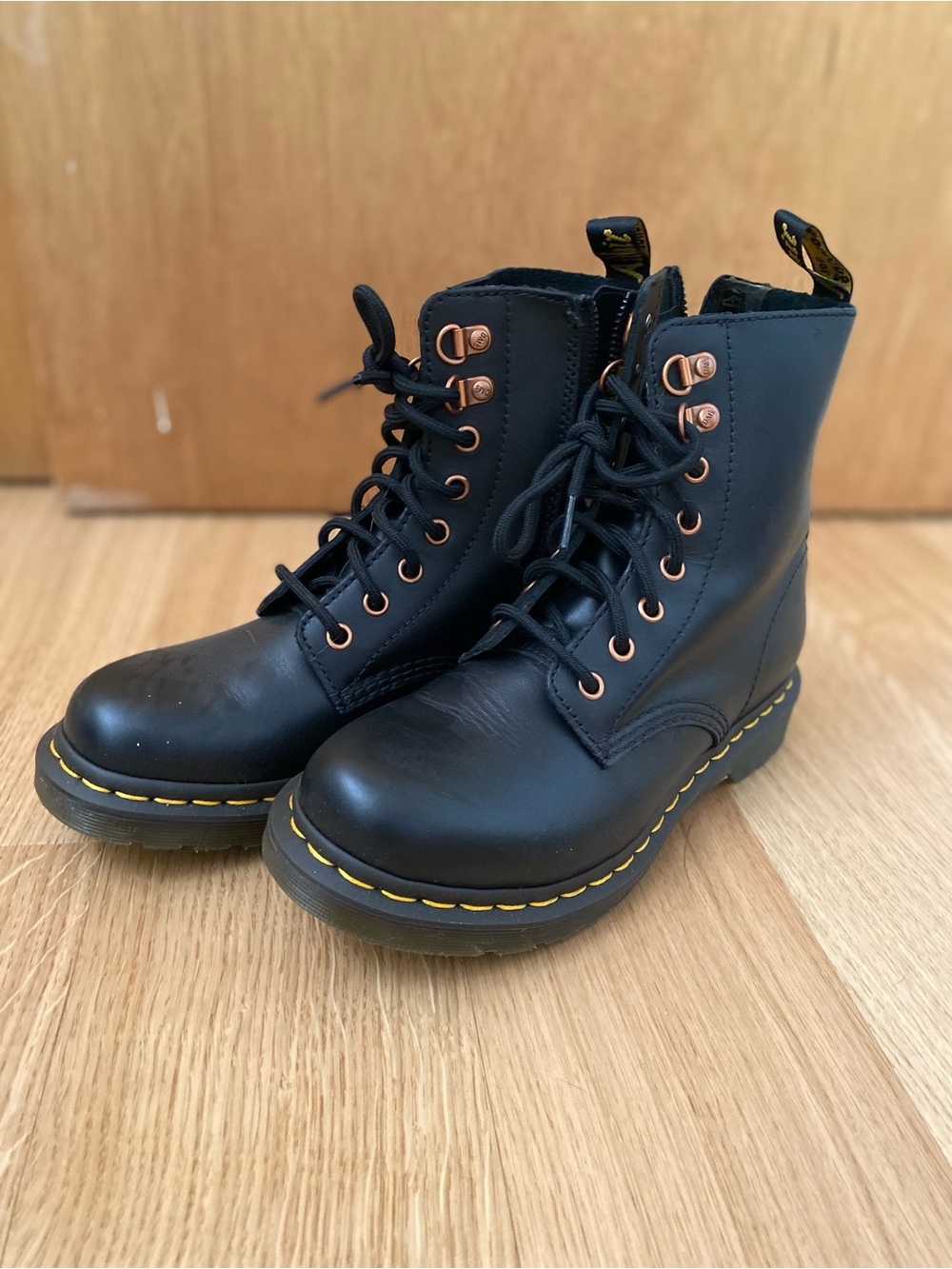 Dr. Martens 1460 Pascal Black Leather Lace-Up Combat Boots with Zips